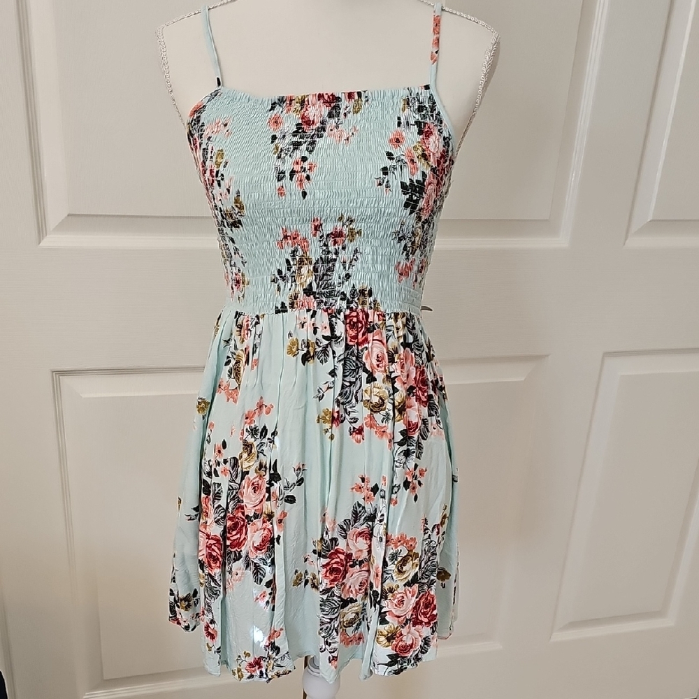 Angie Floral Smocked Dress with Red and Pink Accents